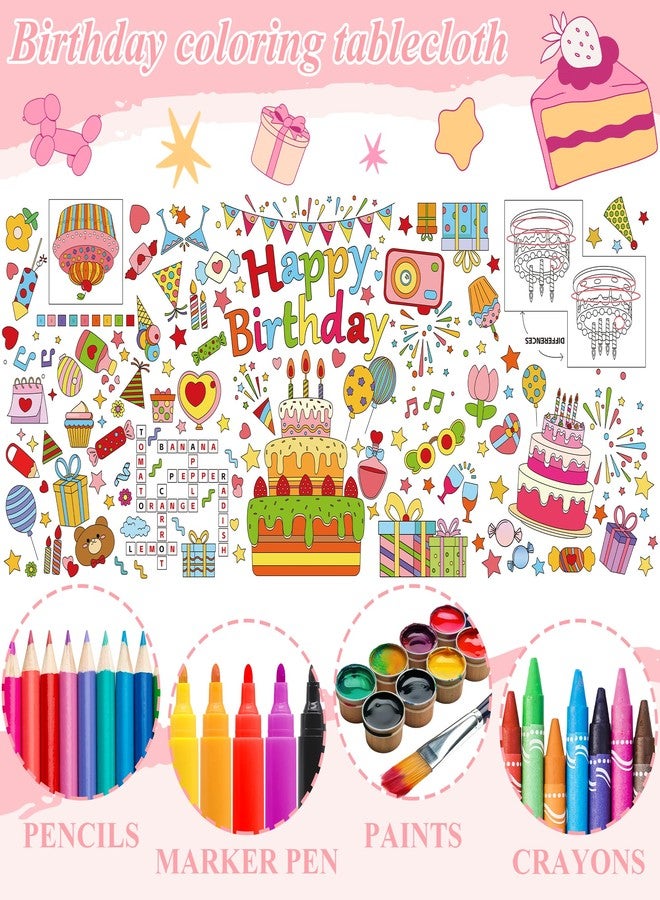 Yuronam Happy Birthday Giant Coloring Poster 30 x 72 Inches Large Coloring Tablecloth for Kids School Home Party Supplies Decoration - Image 5